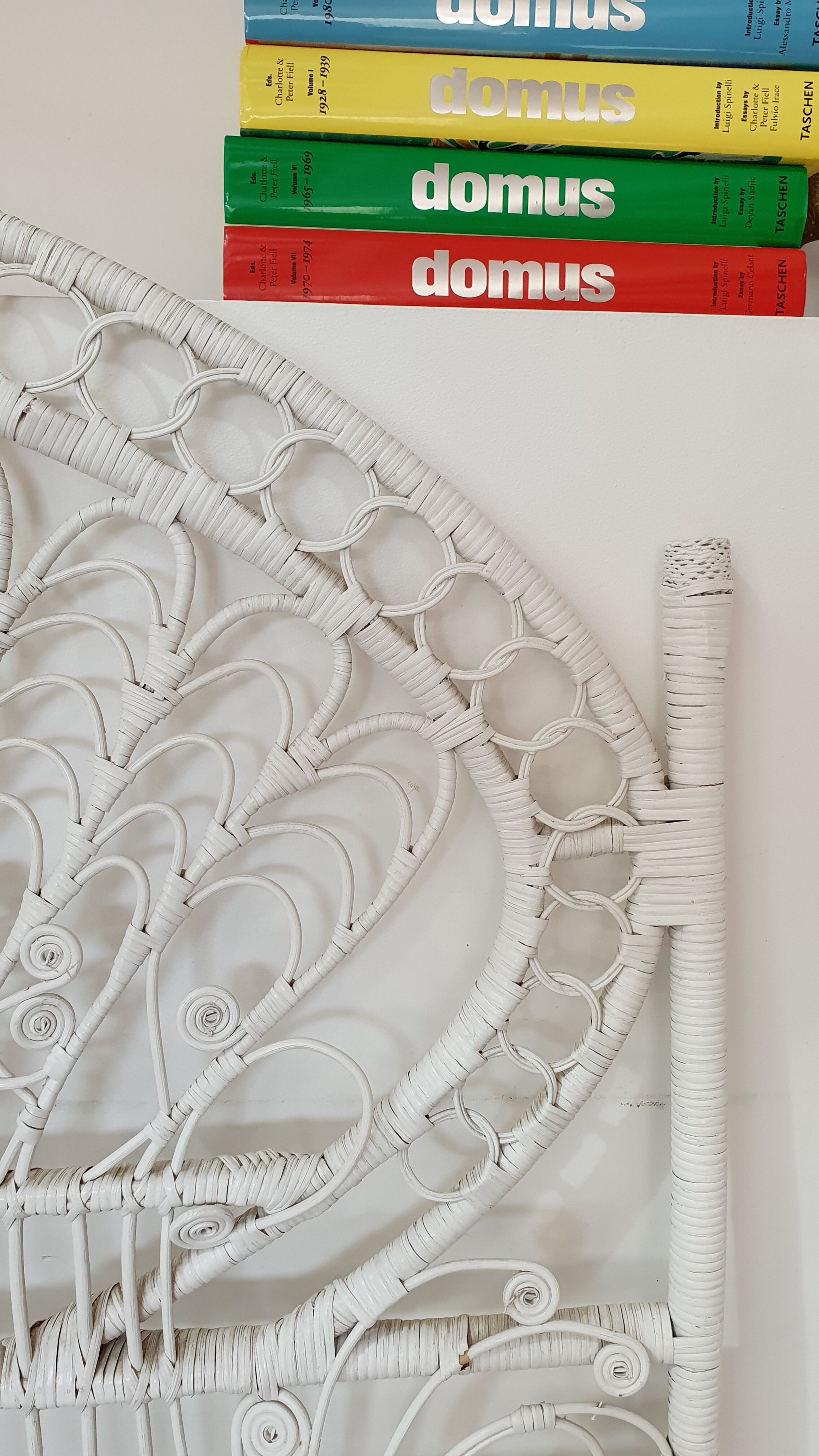 Peacock rattan headboard painted white