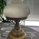 Electrified brass and opaline lamp