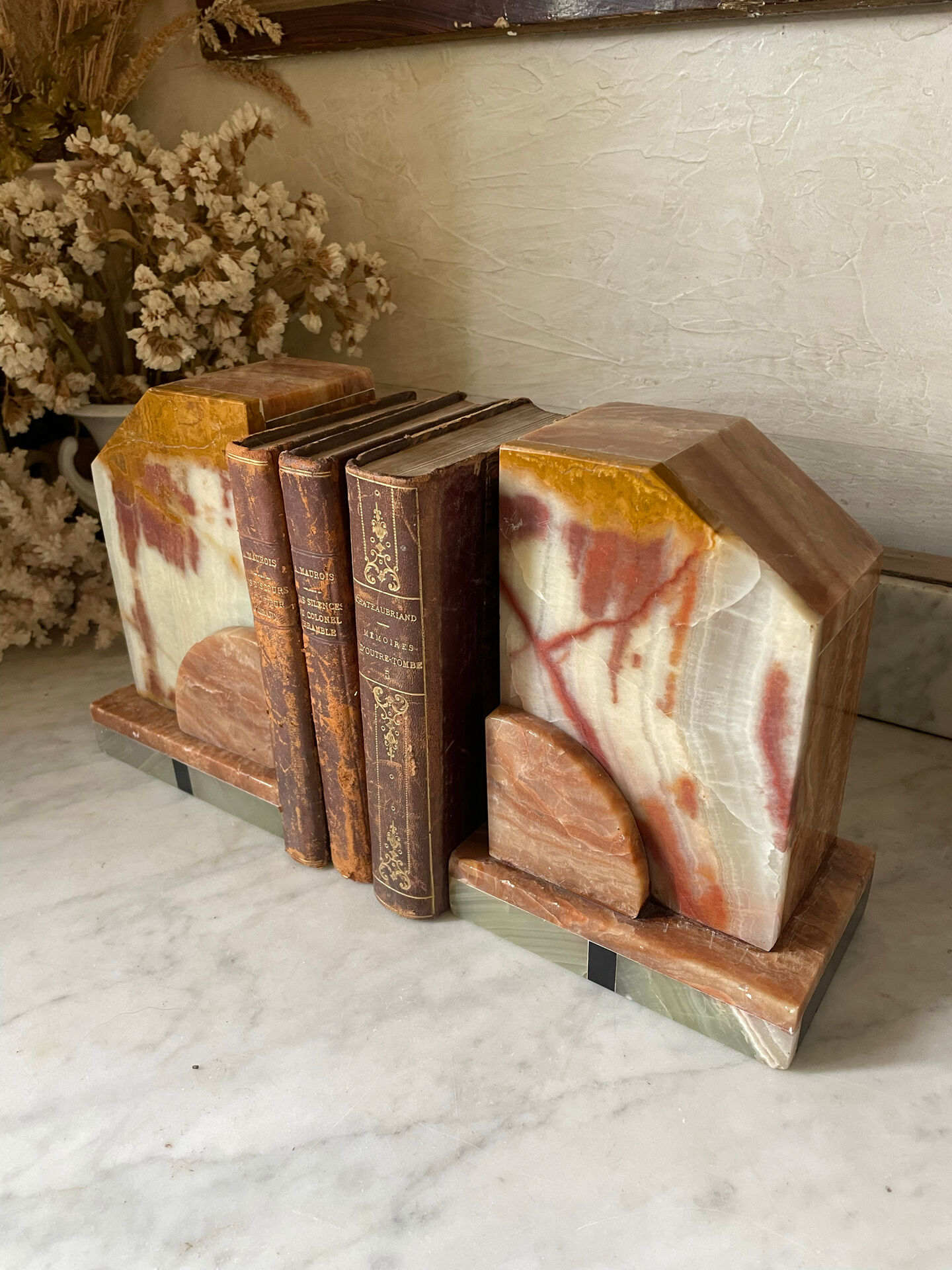Pair of Art Deco marble and onyx bookends