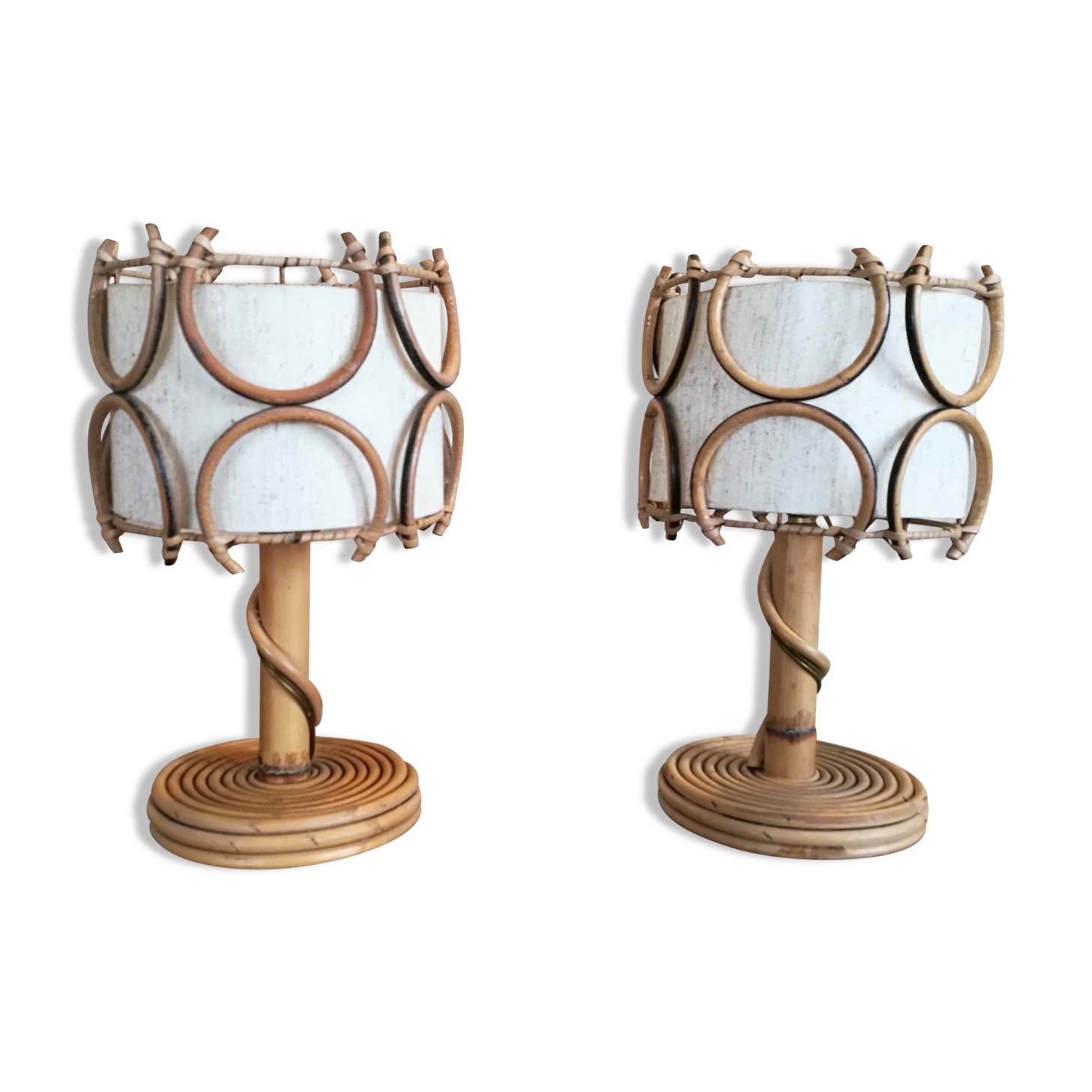 Pair of rattan bedside lamps