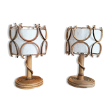 Pair of rattan bedside lamps