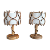 Paire de lampes de chevet en rotin