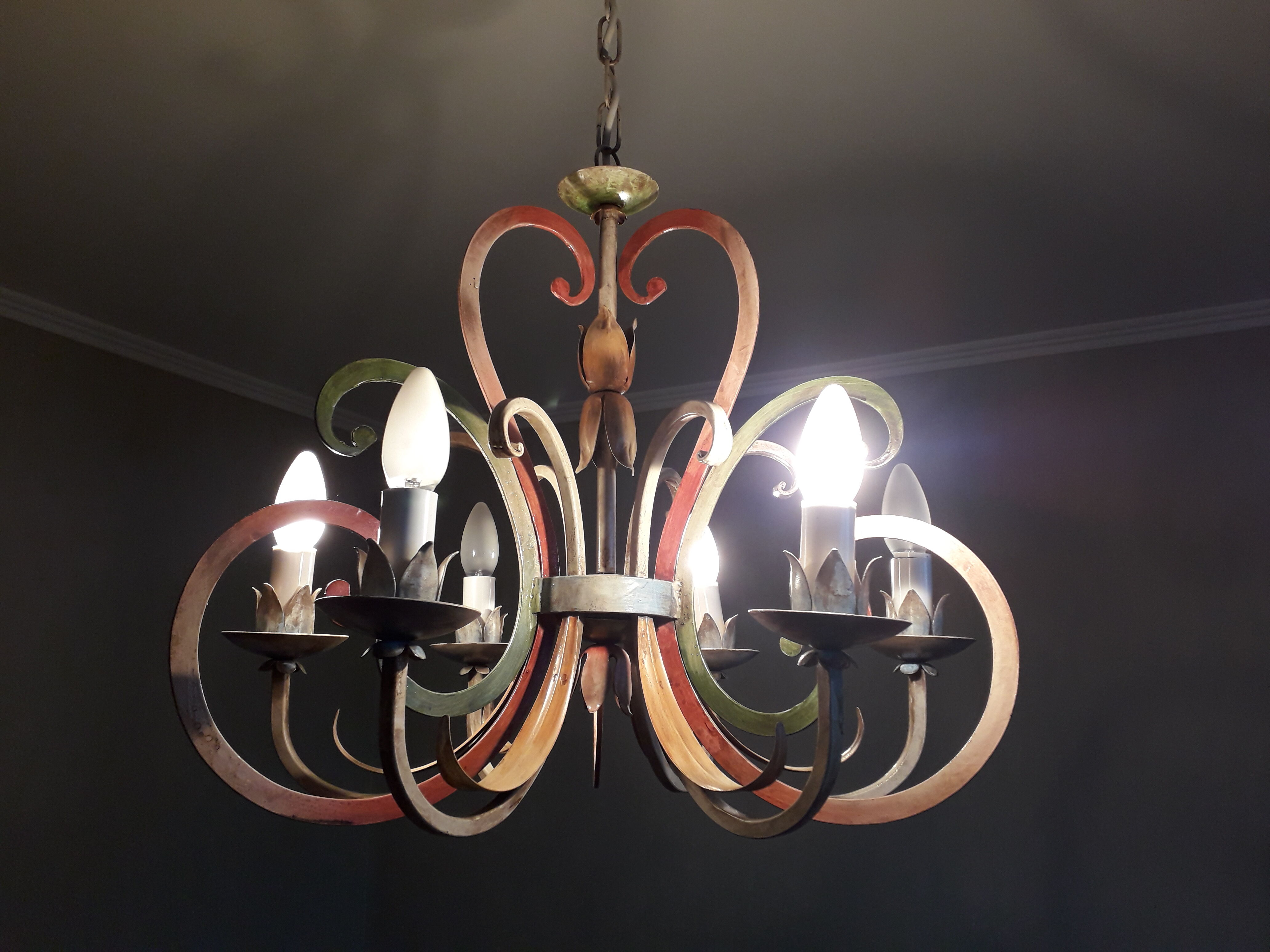 Florentine pendant lamp in hand-painted polychrome metal