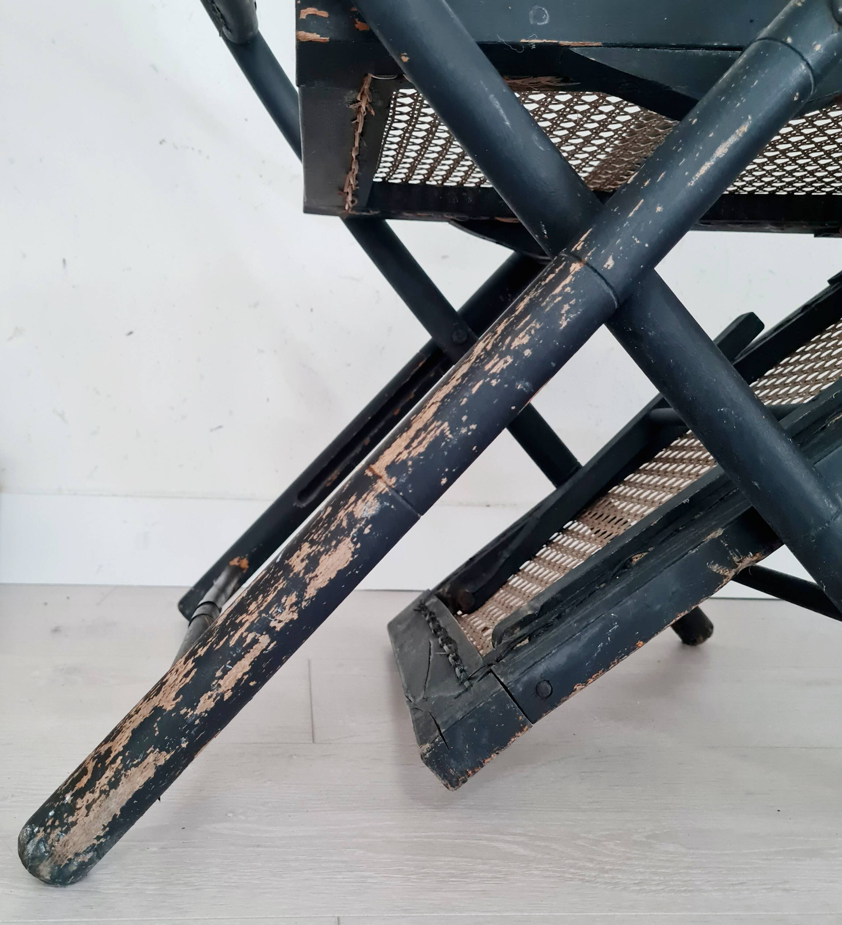 Transat ancien - chaise longue bois et cannage