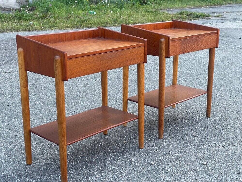 Set of 2 Danish teak and oak bedside tables attributed to Børge Mogensen, 1958