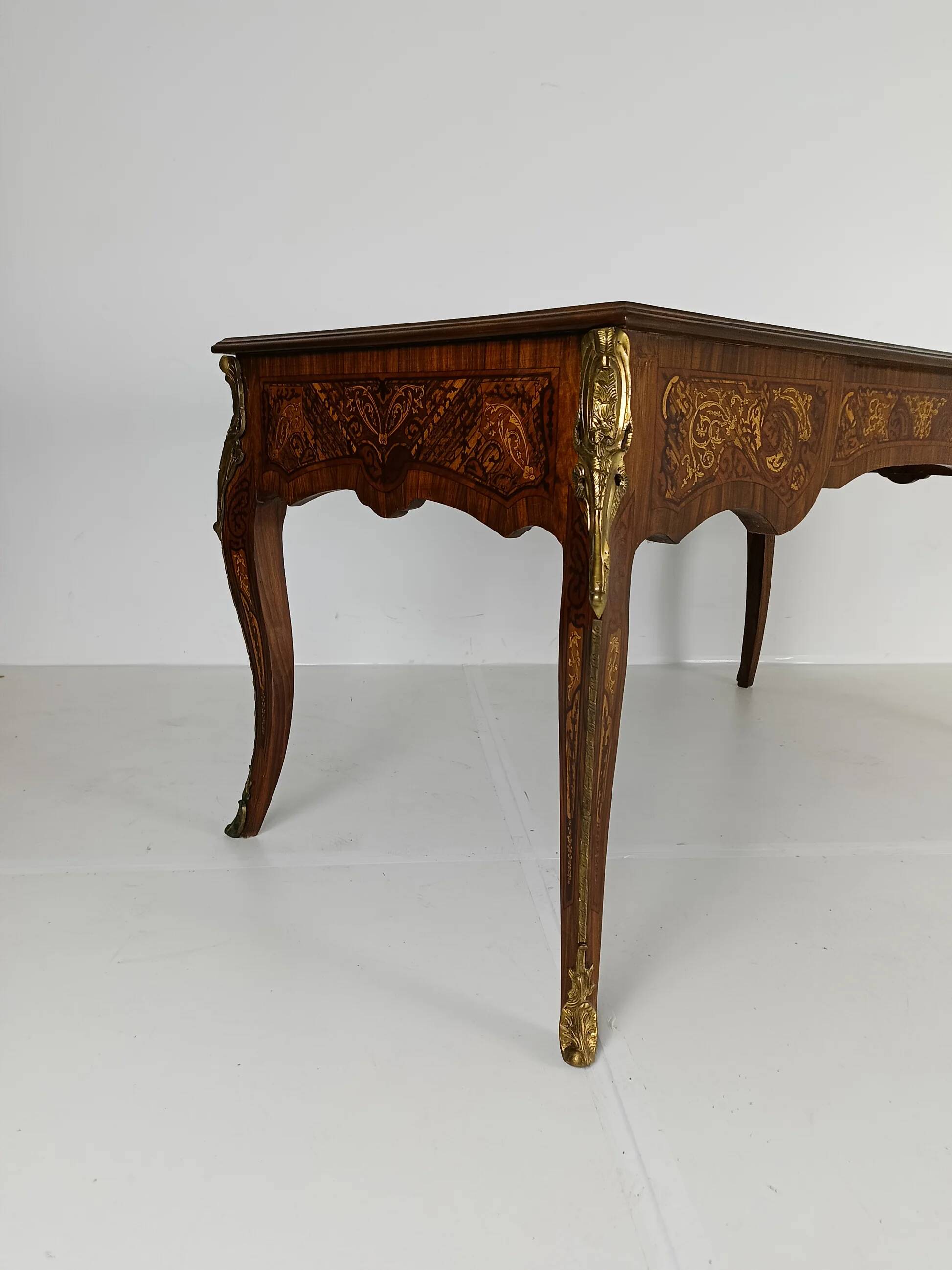 Louis XV style double-sided mahogany and rosewood flat desk