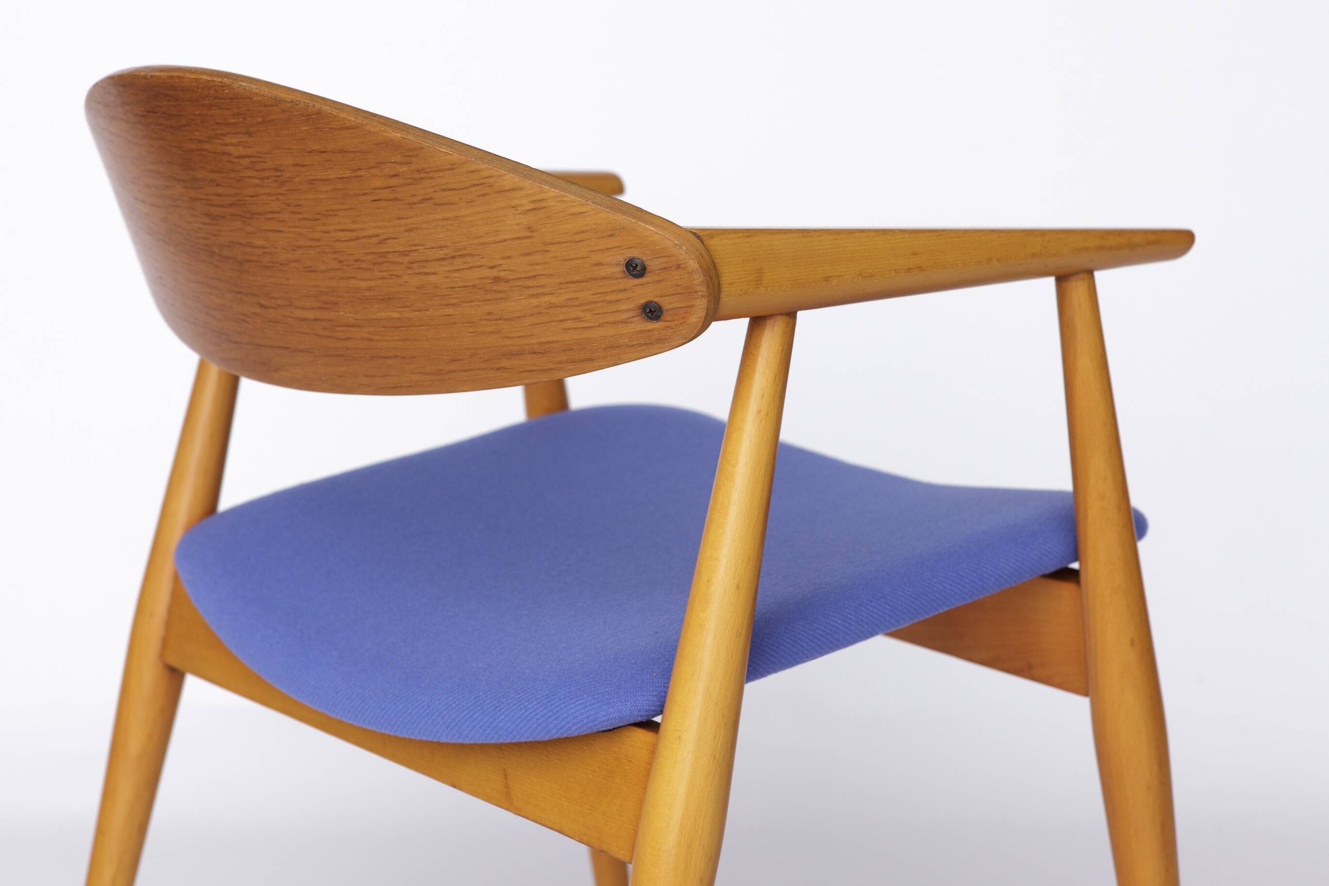 Vintage Armchair, 1960s German Design – Beech & Teak, Blue Upholstery