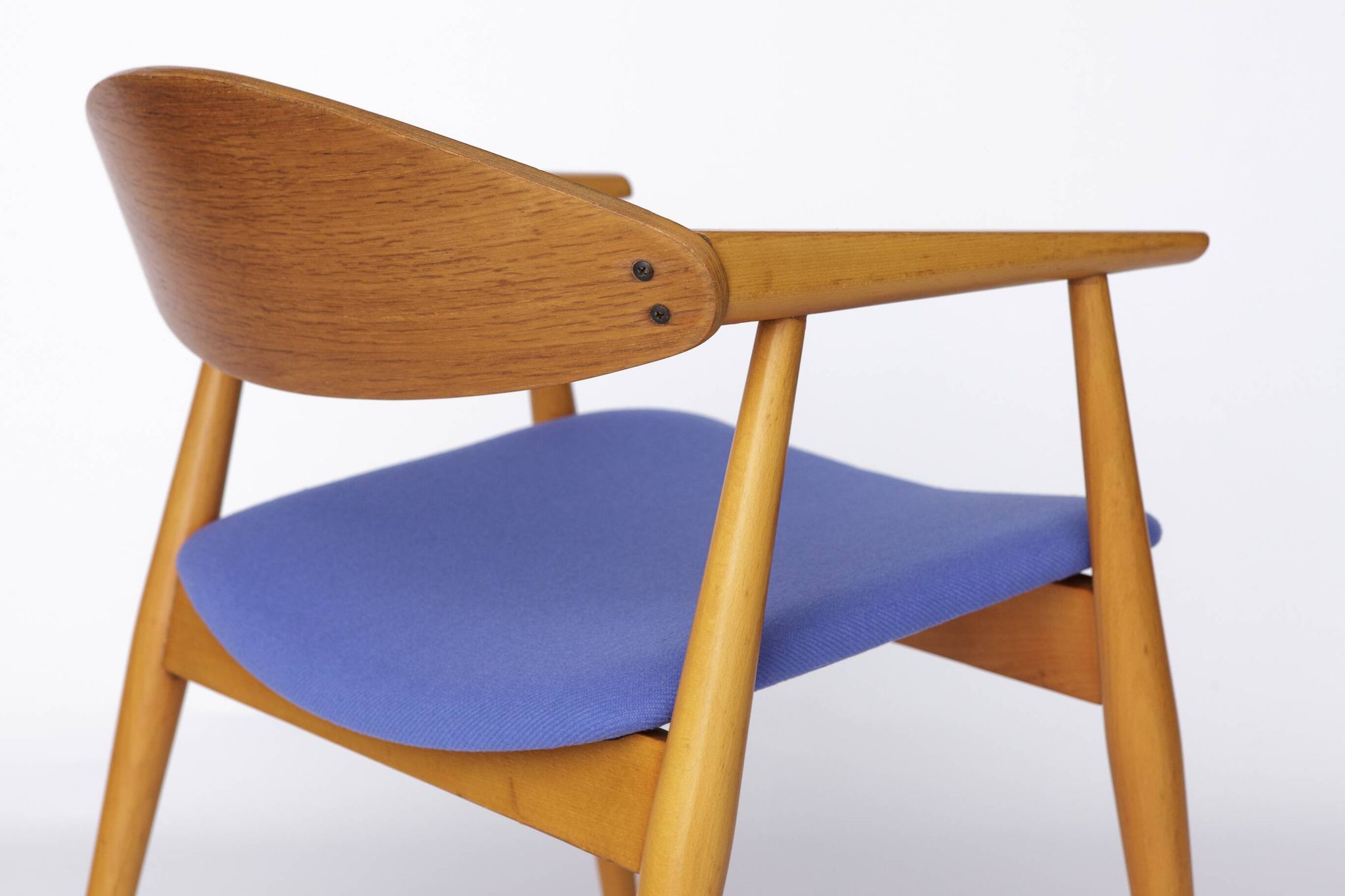 Vintage Armchair, 1960s German Design – Beech & Teak, Blue Upholstery