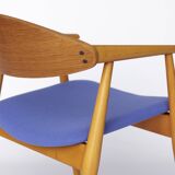 Fauteuil vintage, design allemand des années 1960 – Hêtre et teck, revêtement bleu