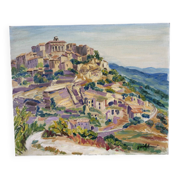 Gordes, village in the Luberon, oil on canvas signed Gisèle Renaut
