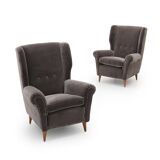 Set of grey velvet armchairs, 1950s.