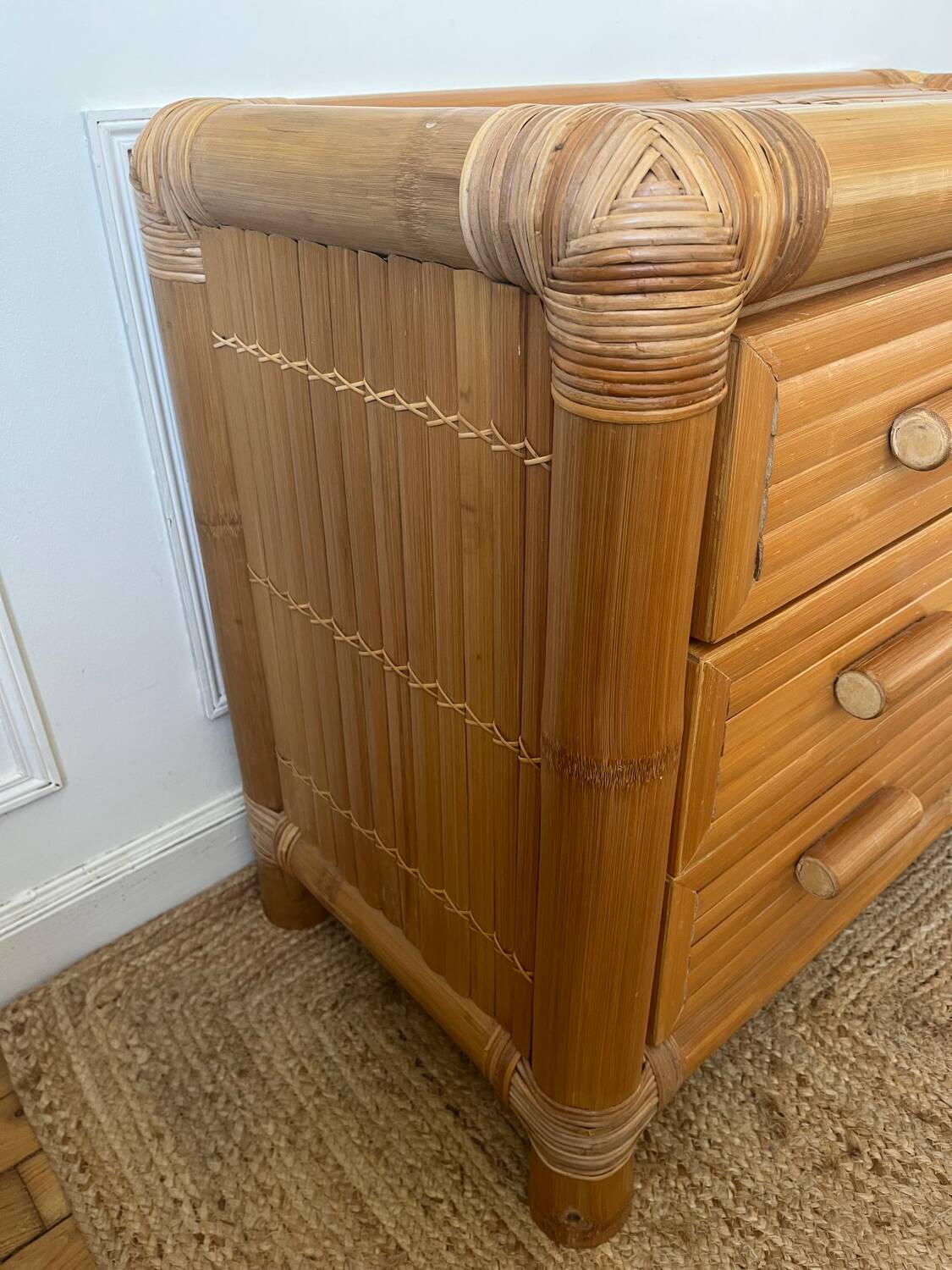 Commode italienne en bambou et rotin
