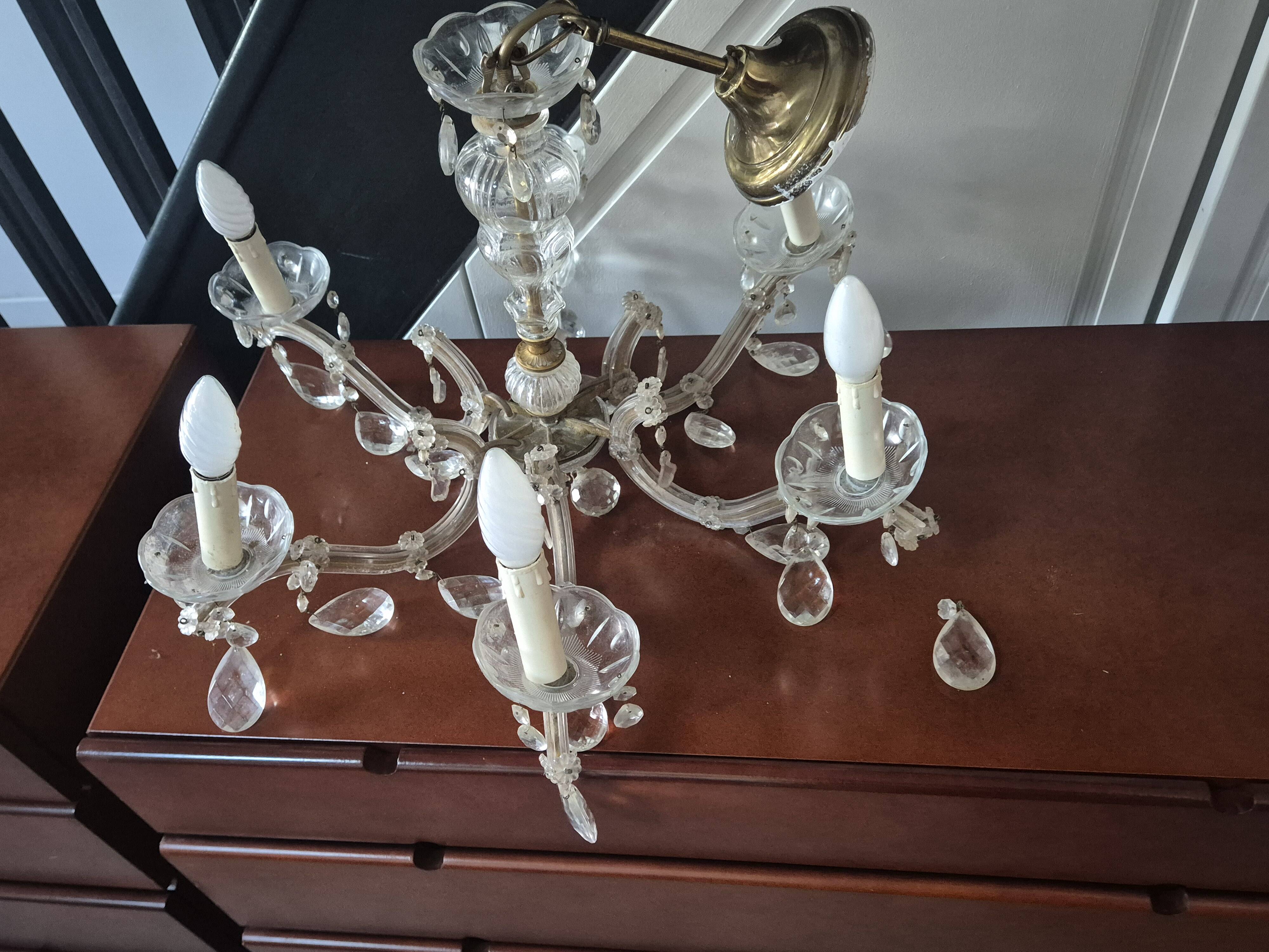 vintage 1960s glass and brass pendant chandelier with pendants