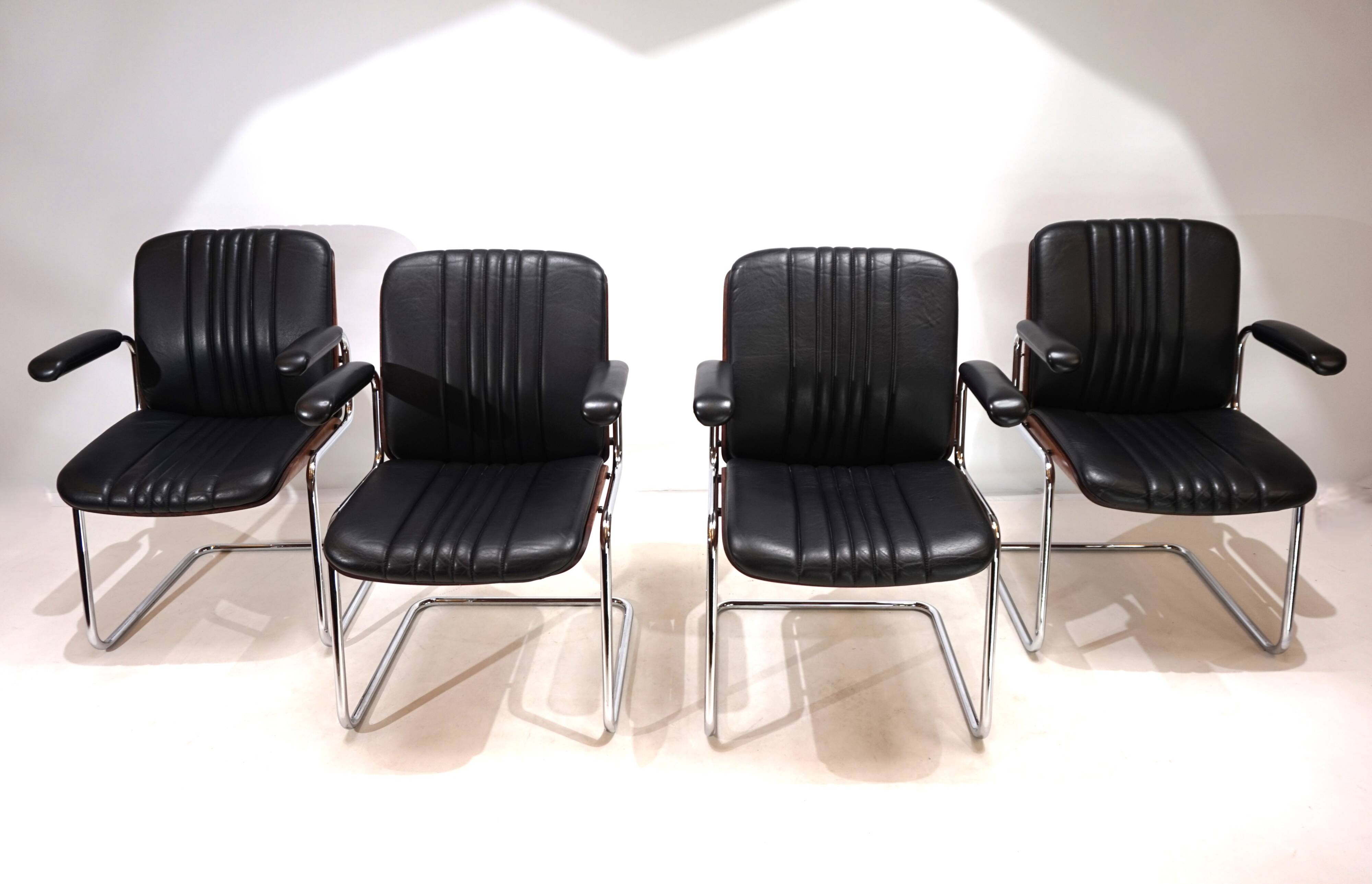 Set of 4 Martin Stoll Leather Dining/Conference Chairs by Professor Karl Dittert