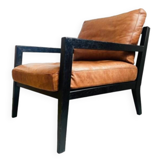 Vintage Danish design armchair nubuck leather brown wood