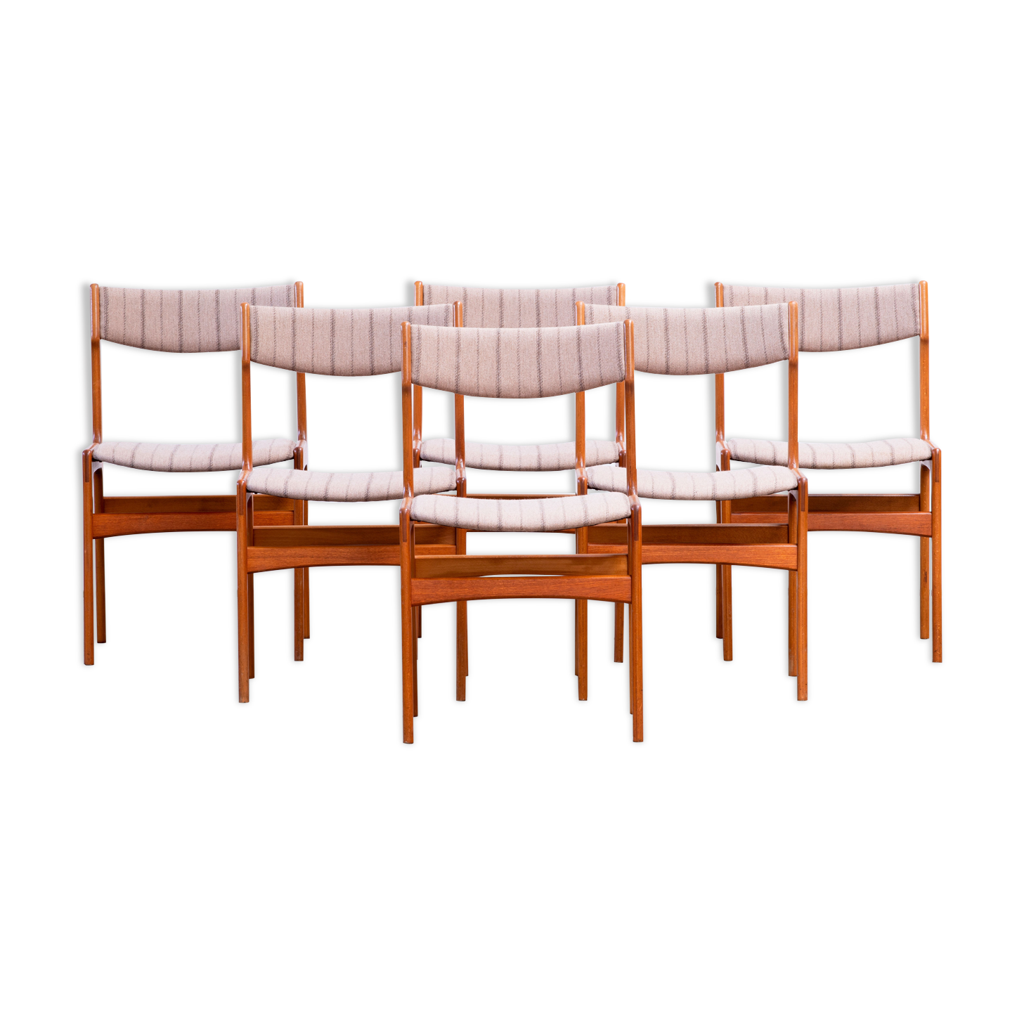 Set of 6 Scandinavian chairs vintage solid teak and wool 1960