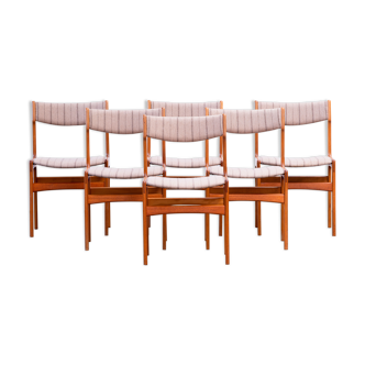 Set of 6 Scandinavian chairs vintage solid teak and wool 1960