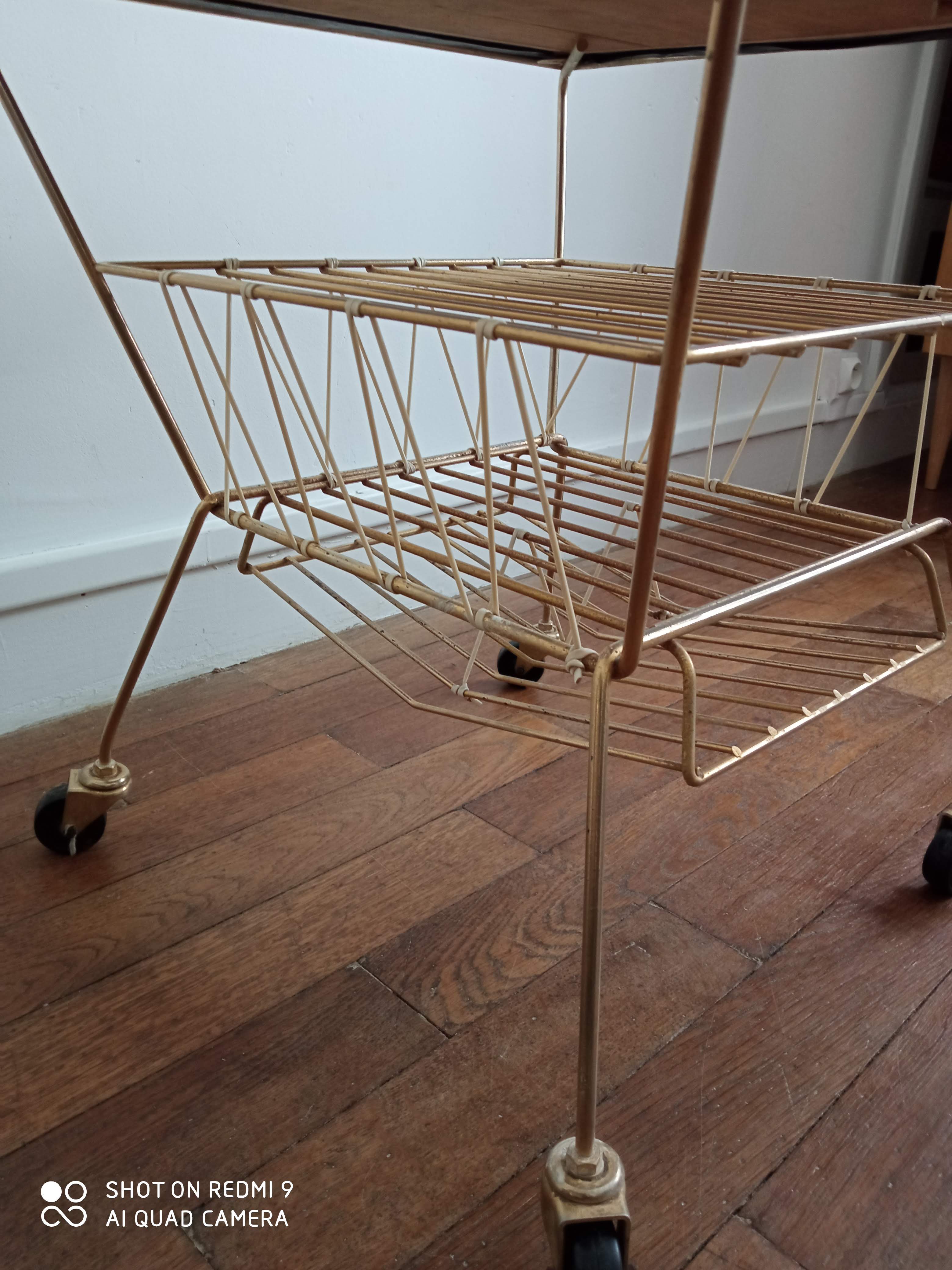 1960s metal dore and scoubidou side table