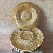 Set of 5 Gien artichoke plates – Golden yellow barbotine