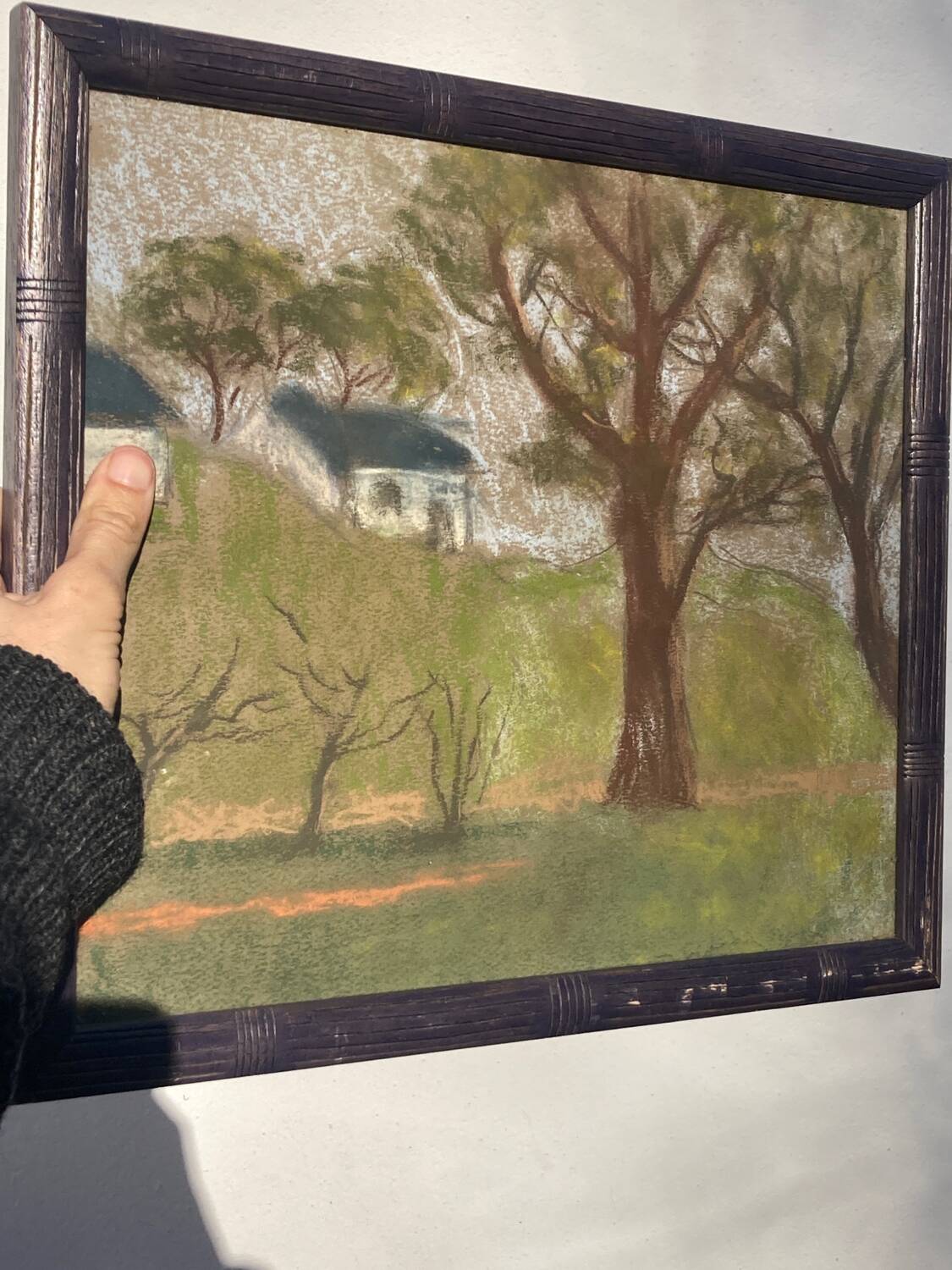 Pastel landscape in wooden frame