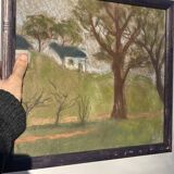 Pastel landscape in wooden frame