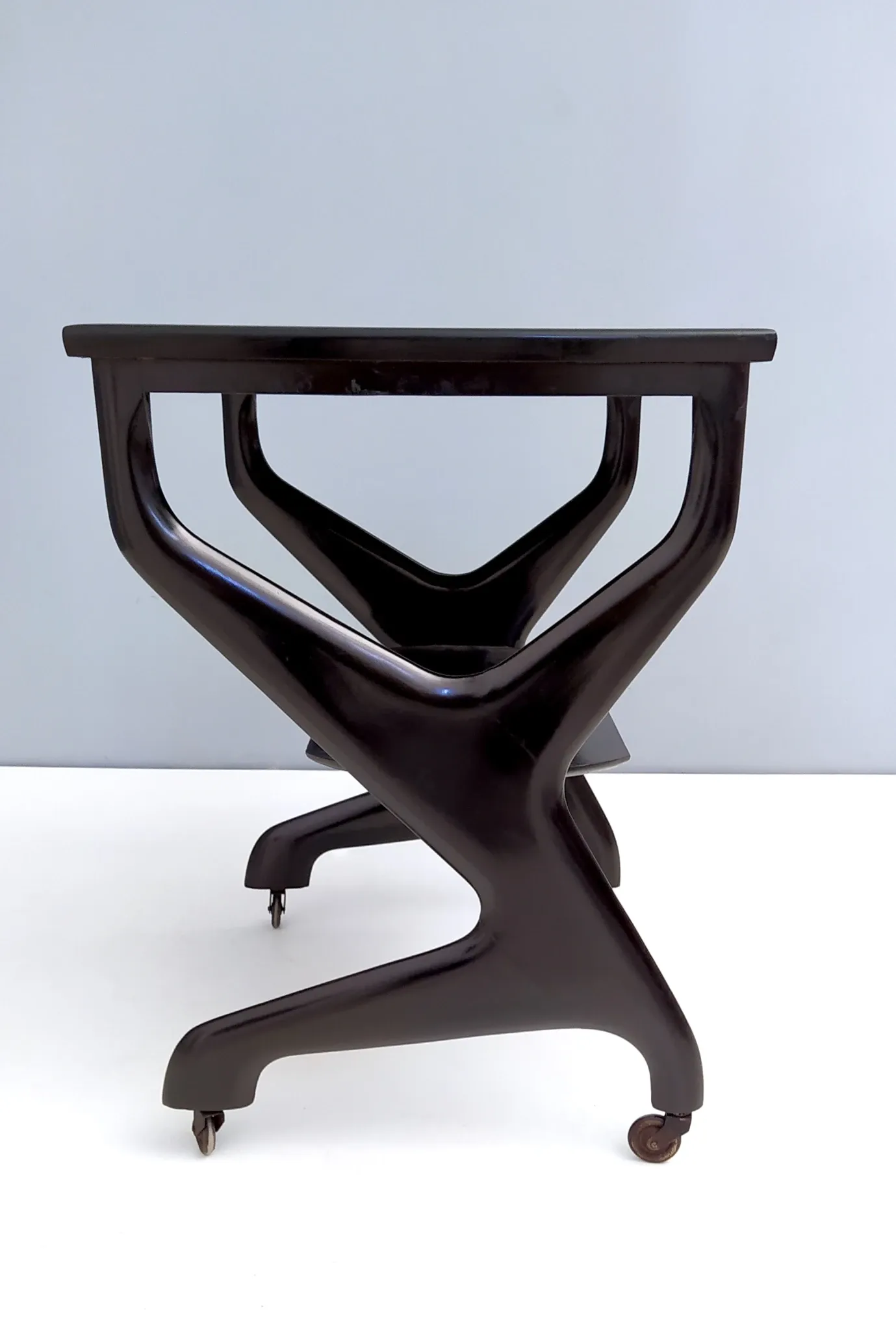Vintage Black Ebonized Beech Serving Cart in the Style of Ico Parisi, Italy