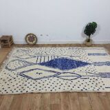 Vintage Azilal rug 290x190 cm - Blue geometric patterns