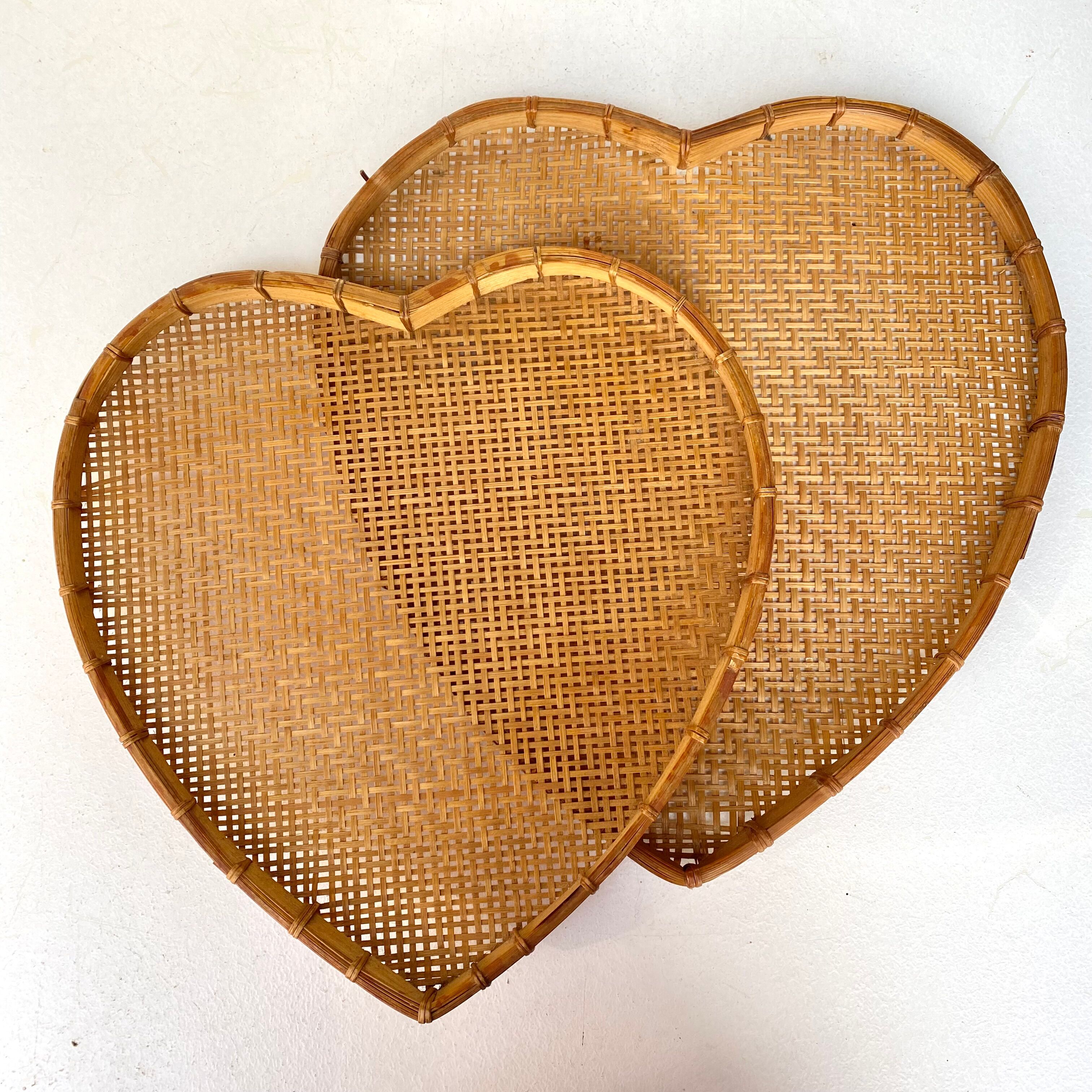 Pair of decorative trays in braided bamboo