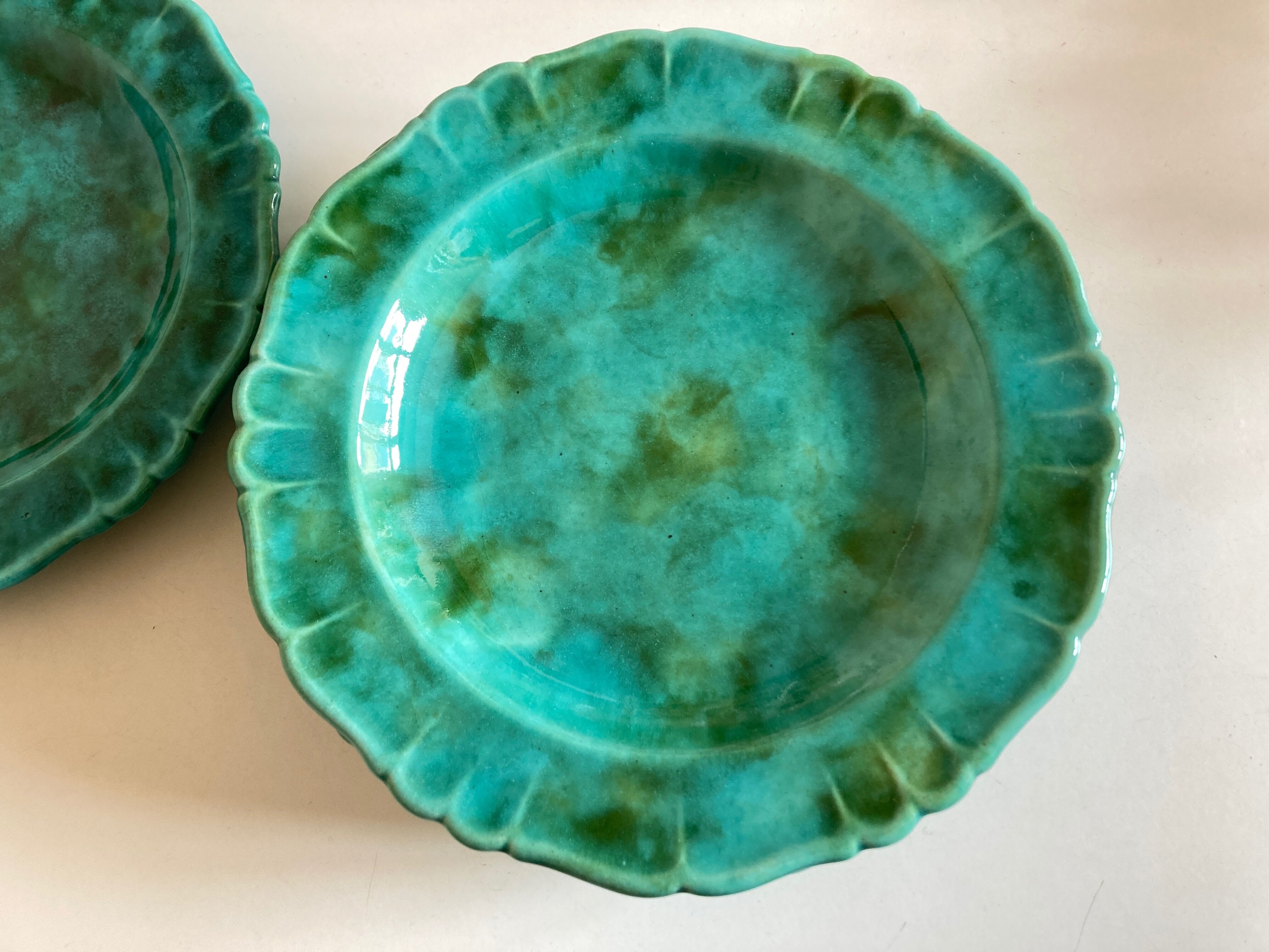 Set of 6 plates in glazed earth with godrons 1960