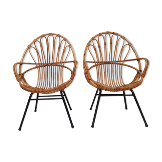 Paire de fauteuils vintage en rotin