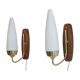 Pair of Danish wall lamps in teak and opaline 1960