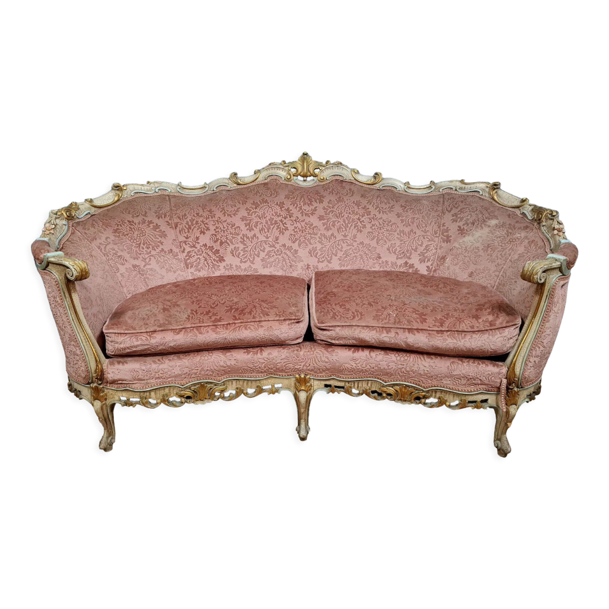 Banquette basket Louis XV Venetian lacquered and gilded wood circa 1900