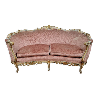 Banquette basket Louis XV Venetian lacquered and gilded wood circa 1900
