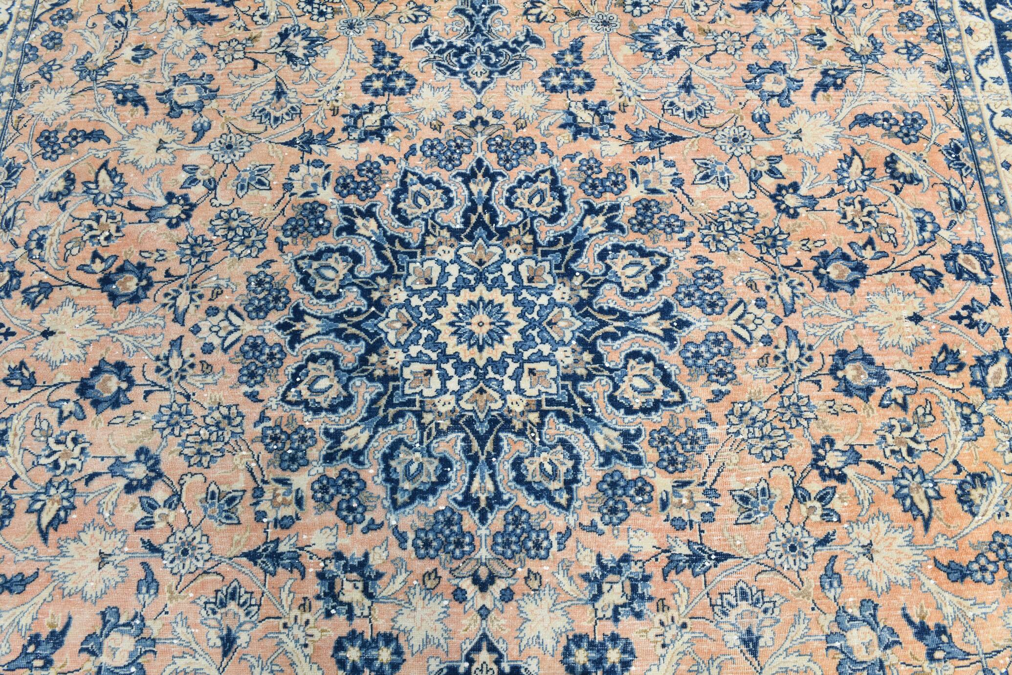 Tapis Persan Vintage Tissé Main, Motif Floral, Laine Beige & Bleu,301x414Cm