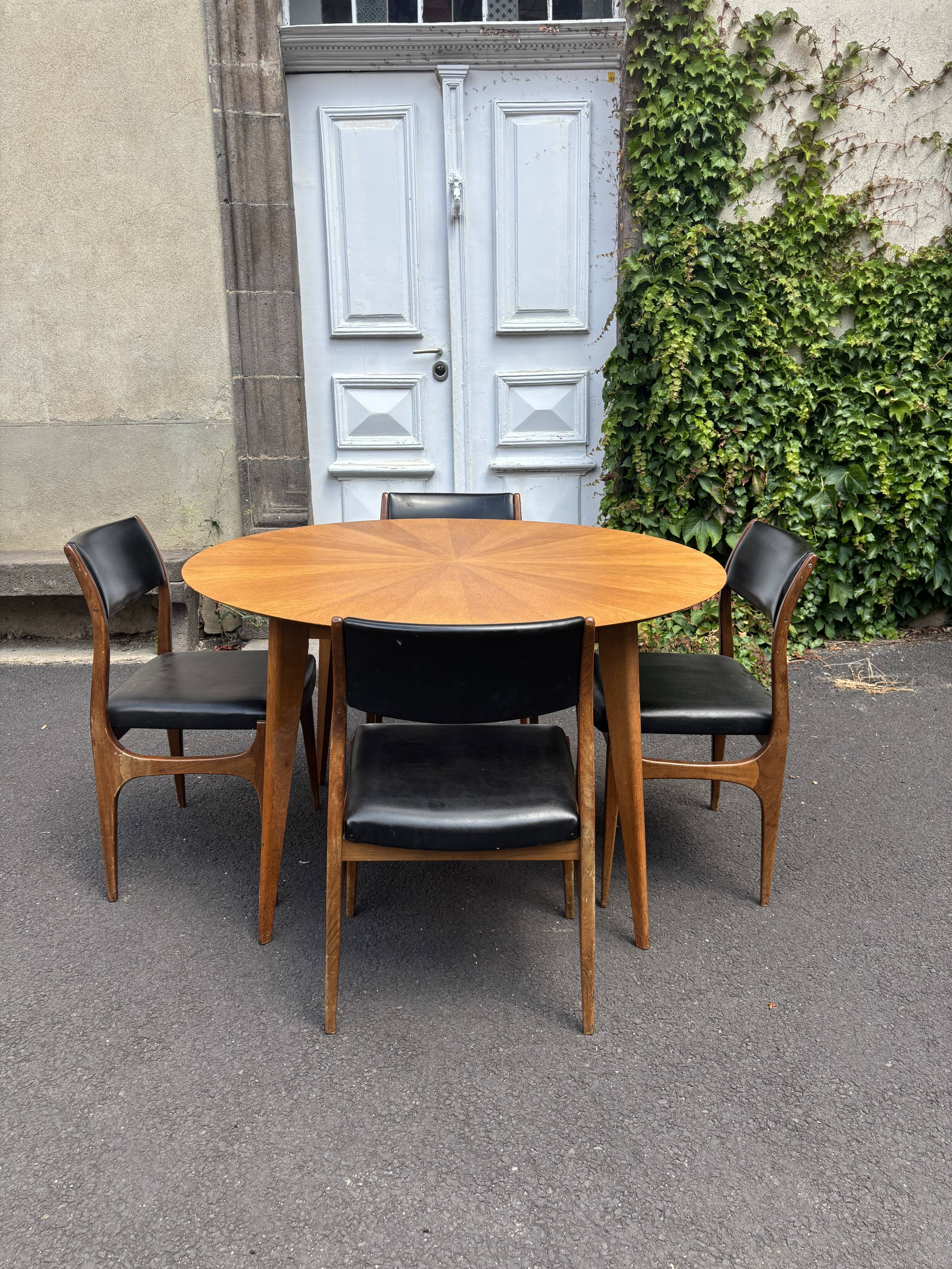 Vintage 1960s round wooden dining table