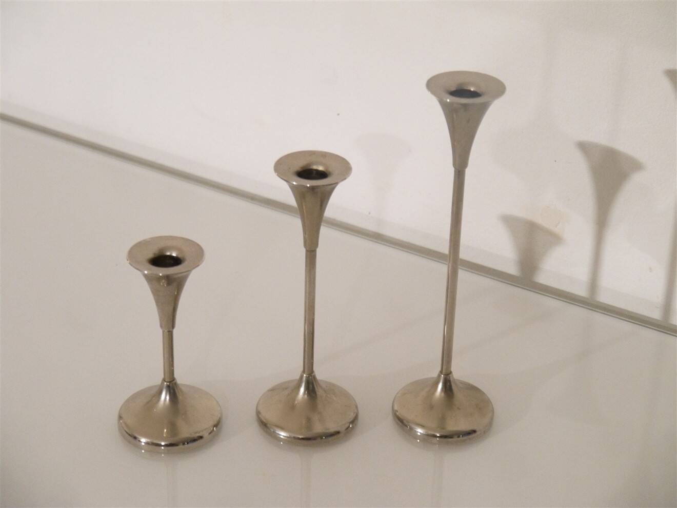 Danish metal candle holder set 1970