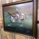 Oil painting on canvas j. peyraud view boats + wood frame #a219