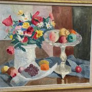 Original Swedish Oil on Canvas – "Flowers and Fruit by Ellis Wallin"