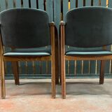 Pair of wooden and leatherette armchairs from the 80s