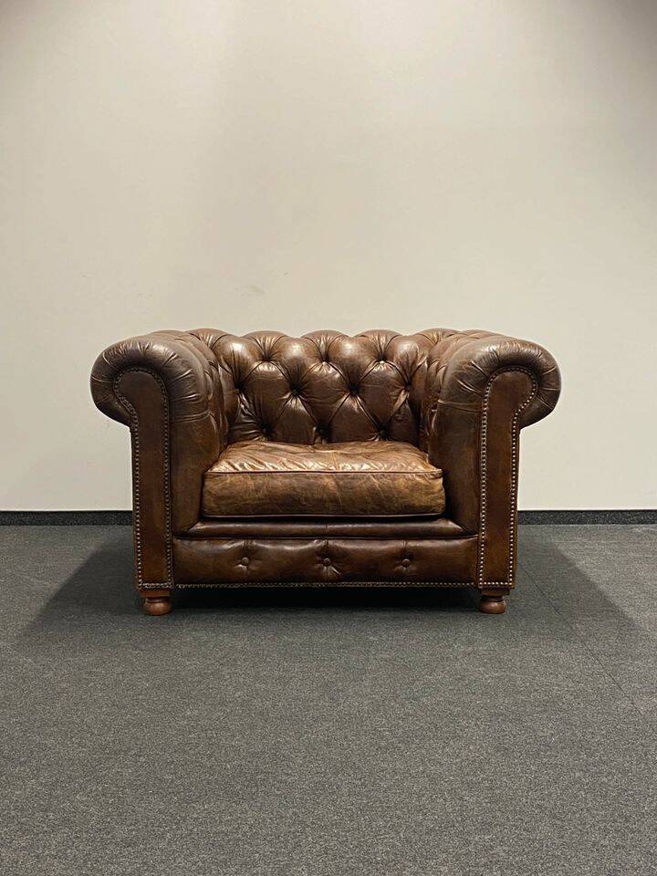Handcrafted Brown leather Chesterfield Club Armchair