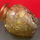 Very beautiful grapevine and vine leaves glass vase, curiously unsigned 22 cm