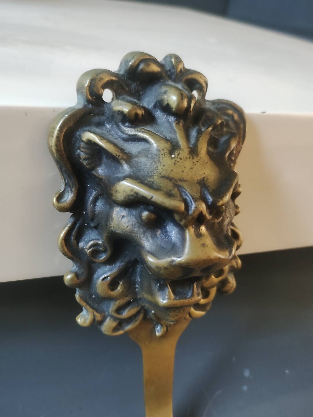 Art Deco Lion Head Wall Coat Rack/Hook. In gilded bronze/19cm