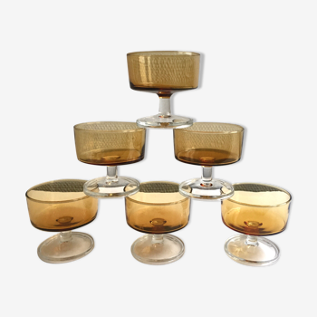 6 cups in smoked glass Luminarc champagne or ice design 70s