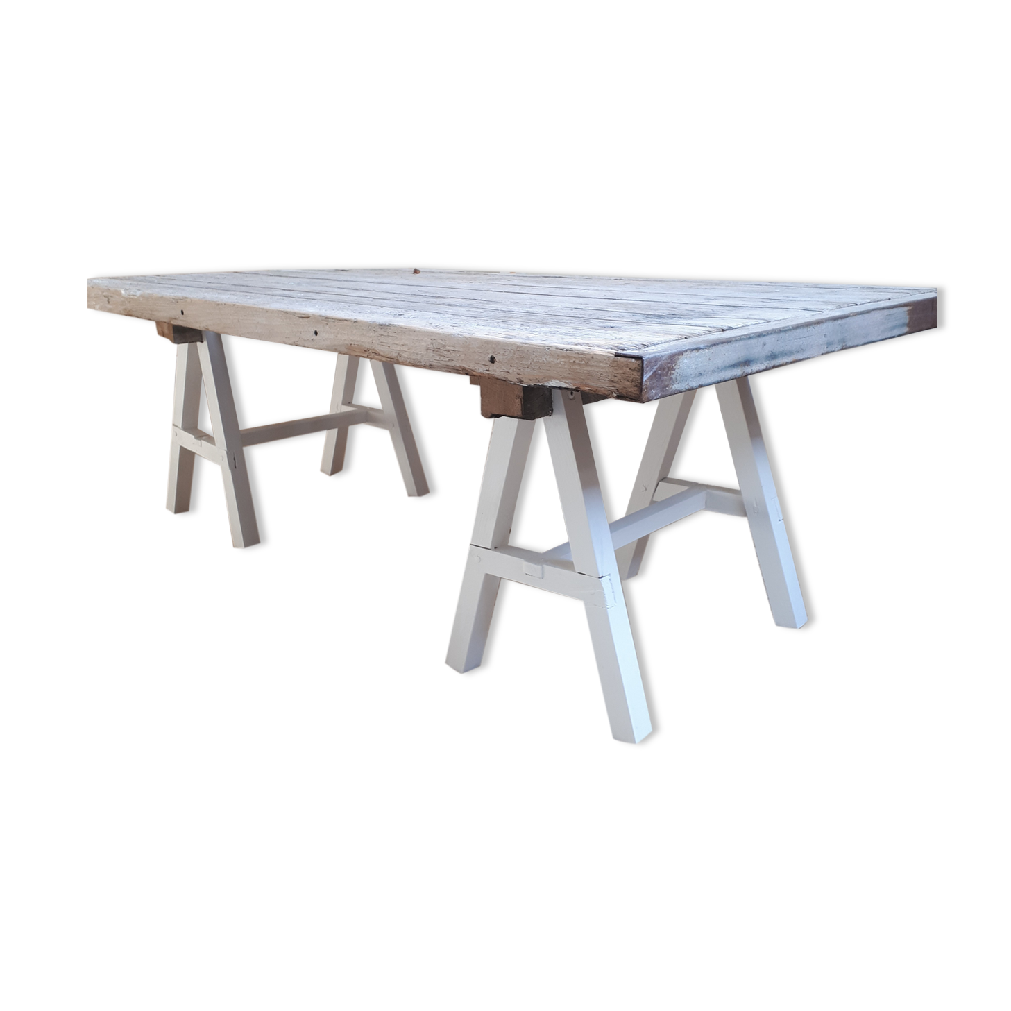 Industrial coffee table with trestles