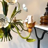 Chandelier 6 lights in green, white and orange metal