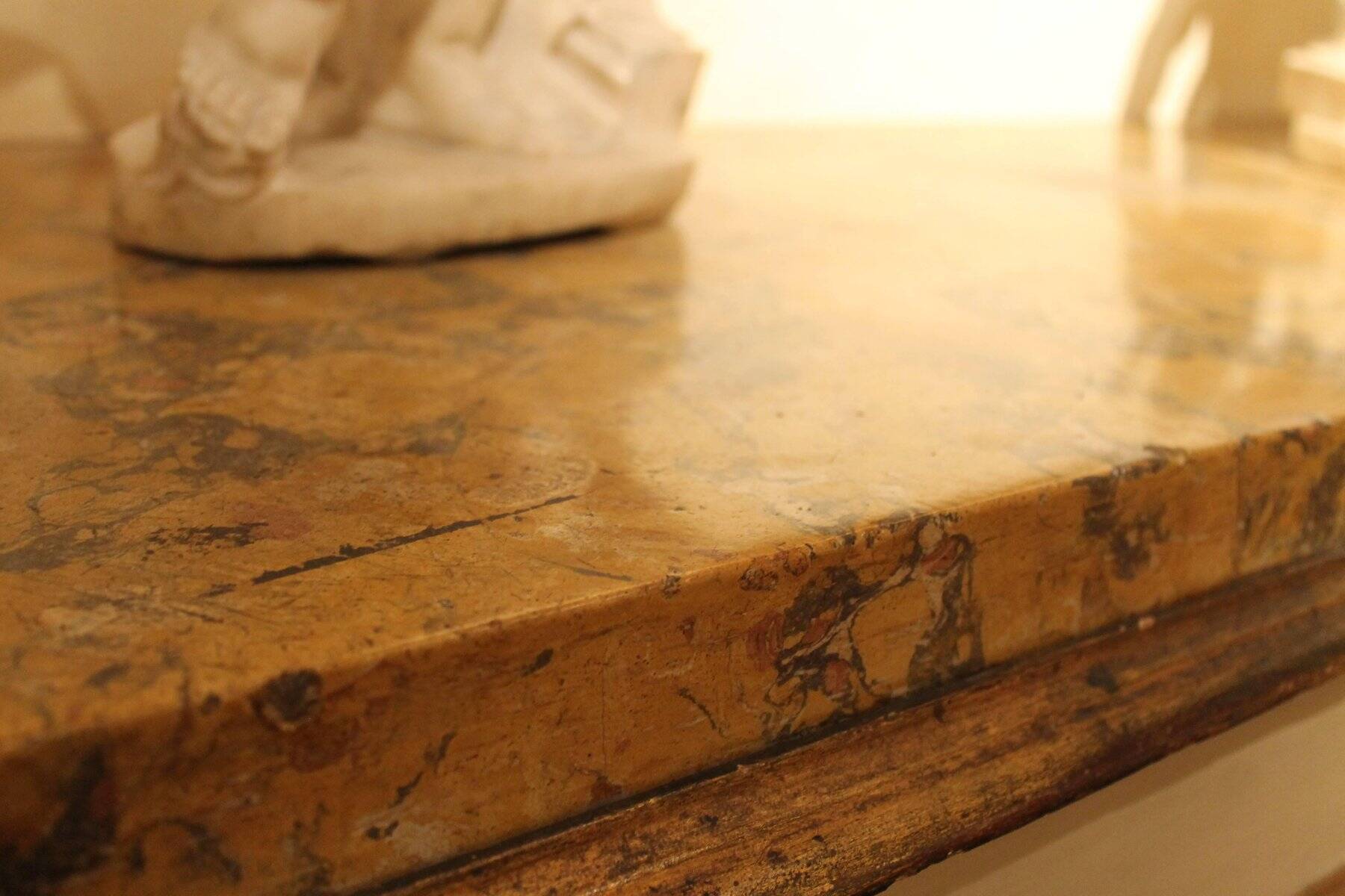 Italian Louis XVI White Lacquer and Giltwood Console with Scagliola Siena Marble Top