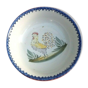 Old round and hollow dish Charolles earthenware Rooster decoration