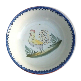 Old round and hollow dish Charolles earthenware Rooster decoration