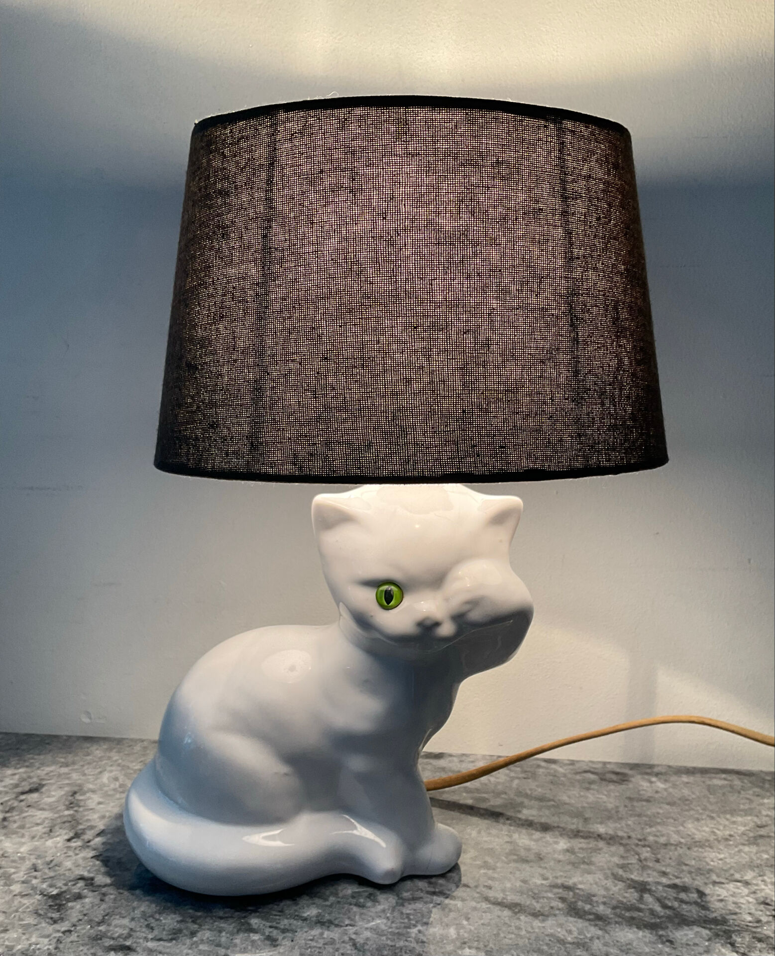 Vintage ceramic enamel cat lamp from the 1970s.