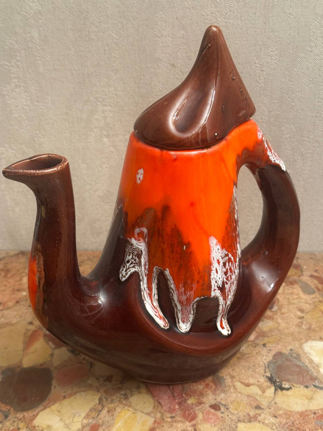 Enamelled ceramic coffee pot signed Vallauris - 1960s